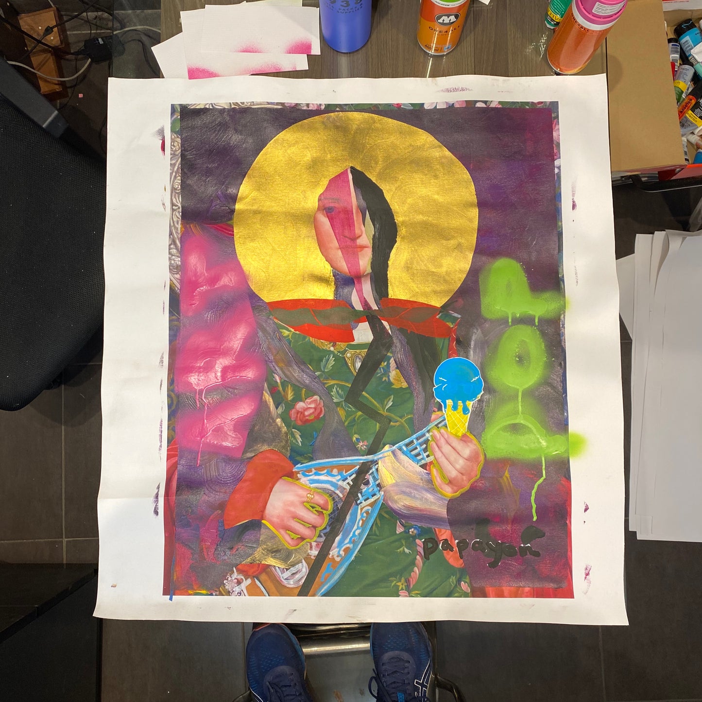 Popart portrait — Mixed media on canvas by Papayon
