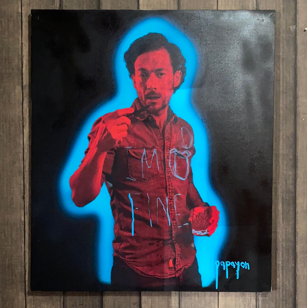I’m fine — Mixed media intervention on canvas by Papayon