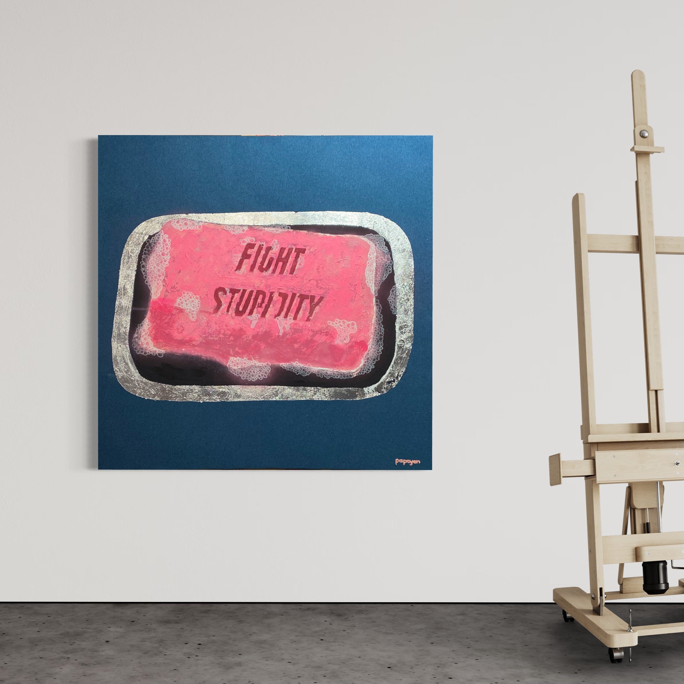 Fight soap — Mixed media on linen by Papayon