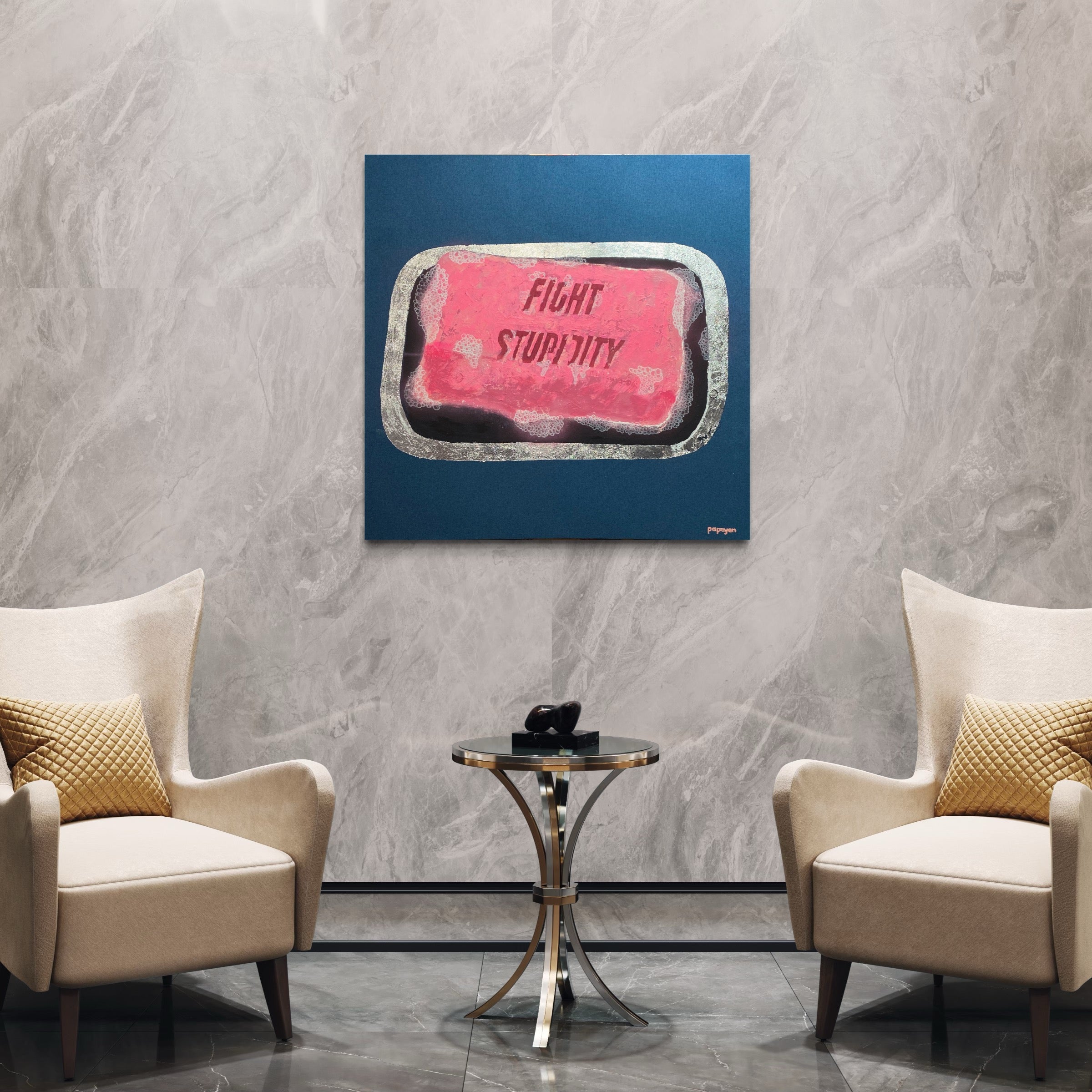Fight soap — Mixed media on linen by Papayon